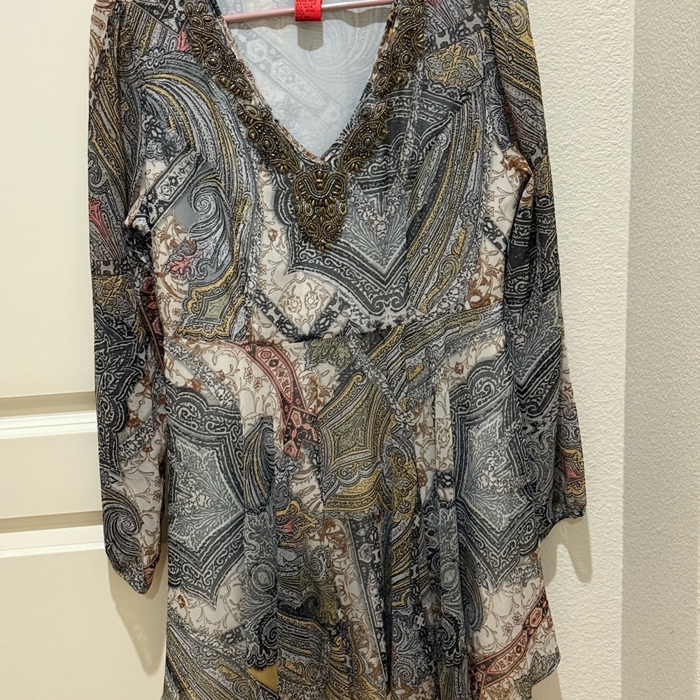 NWOT V Cristina Embellished Paisley Mini Dress - Size Medium